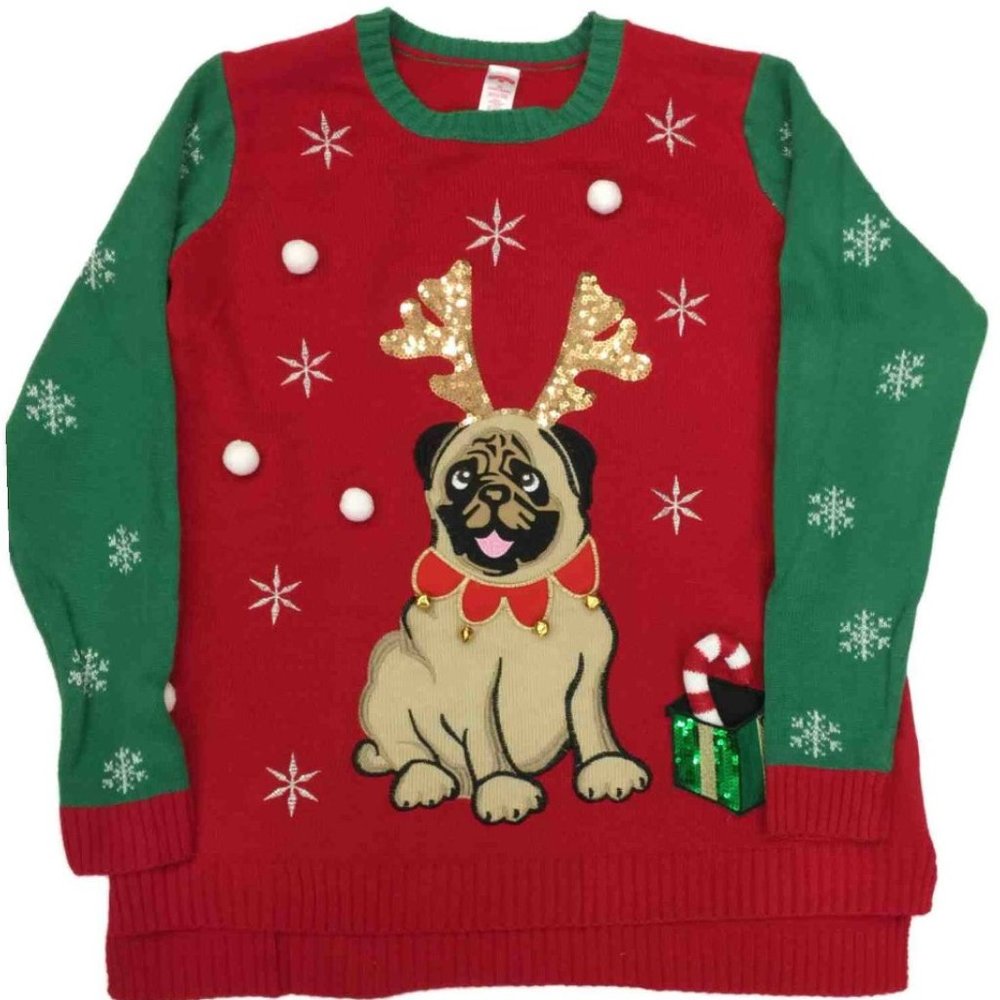 Holiday Time Pug Dog Ugly Christmas Sweater Plus Size 4X